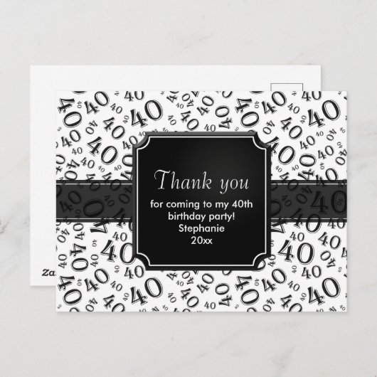 Hartelijk dank voor het 40e zwarte/witte verjaarda briefkaart (Voorkant / Achterkant)