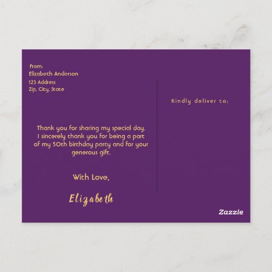 Hartelijk dank voor het 50ste verjaardag briefkaar briefkaart (Achterkant)