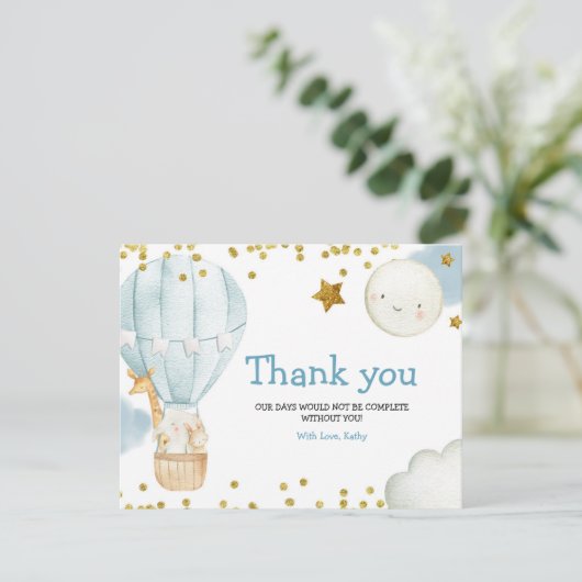 Hartelijk dank voor het Baby shower van Hot Air Ba Bedankkaart (Staand voorkant)