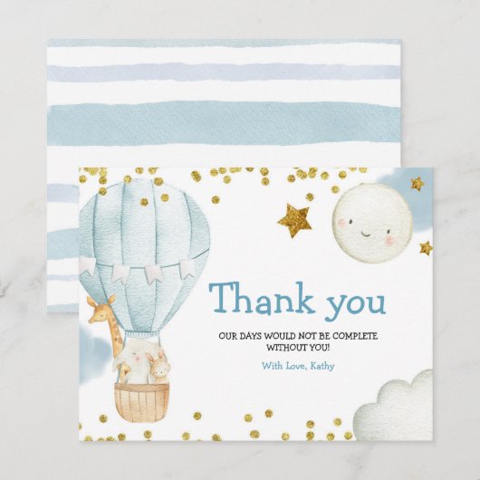 Hartelijk dank voor het Baby shower van Hot Air Ba Bedankkaart (Voorkant / Achterkant)
