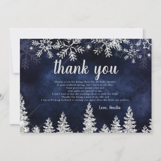 Hartelijk dank voor het baby shower Winter Silver  Bedankkaart (Voorkant)
