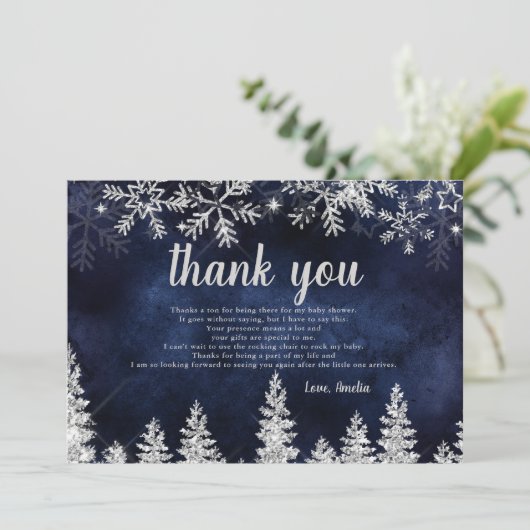 Hartelijk dank voor het baby shower Winter Silver  Bedankkaart (Staand voorkant)