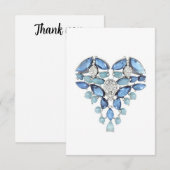 Hartelijk dank voor het blauw zilveren diamanthart bedankkaart (Voorkant / Achterkant)