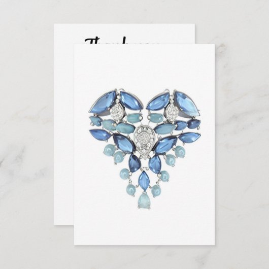 Hartelijk dank voor het blauw zilveren diamanthart bedankkaart (Voorkant / Achterkant)