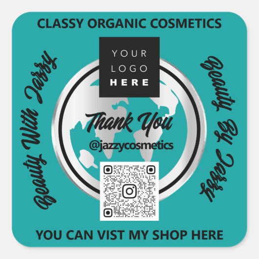 Hartelijk dank voor het Blauwgroen Wereldbol Bedri Vierkante Sticker (Voorkant)