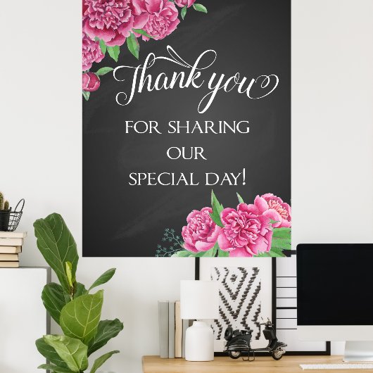 Hartelijk dank voor het bloemroze pony bruiloft-ka poster (Thuiskantoor)