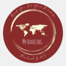 Hartelijk dank voor het Burgundy Gold Wereldkaart Ronde Sticker