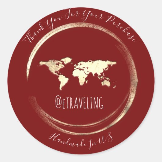 Hartelijk dank voor het Burgundy Gold Wereldkaart  Ronde Sticker (Voorkant)