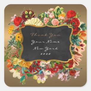Hartelijk dank voor het cadeaulabel Gold Red Roses Vierkante Sticker