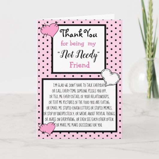 Hartelijk dank voor het feit dat u mijn NOT NEEDY- Kaart (Voorkant)