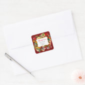 Hartelijk dank voor het gouden Lijst Rozen Floral Vierkante Sticker (Envelop)