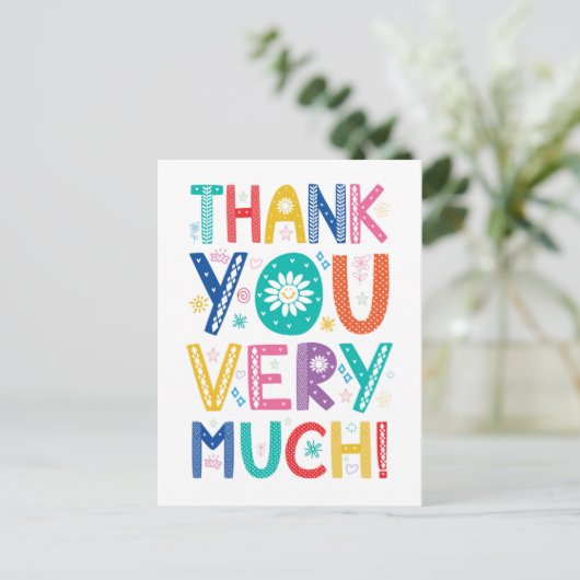 Hartelijk dank voor het kleurrijke gedecorreerde t briefkaart (Staand voorkant)
