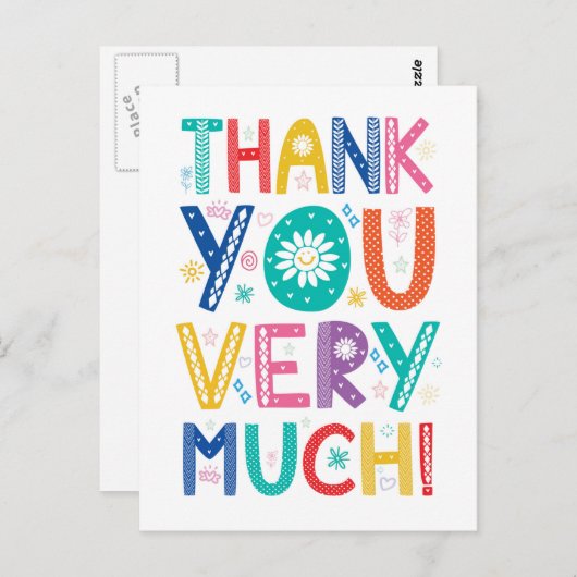 Hartelijk dank voor het kleurrijke gedecorreerde t briefkaart (Voorkant / Achterkant)