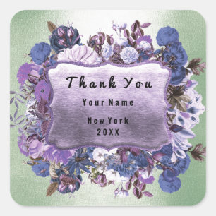 Hartelijk dank voor het Lijst Roos Floral Paarse M Vierkante Sticker