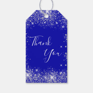 Hartelijk dank voor het monogram koninklijk blauw cadeaulabel