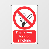 Hartelijk dank voor het niet roken raamsticker (Vel)
