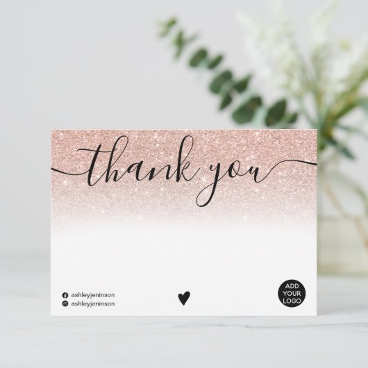 Hartelijk dank voor het roos goudglitter ombre log bedankkaart (Staand voorkant)