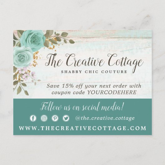 Hartelijk dank voor het Shabby Chic Floral Rustic  Briefkaart (Achterkant)