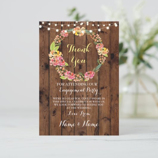 Hartelijk dank voor het Verloving Floral Wedding W Bedankkaart (Staand voorkant)