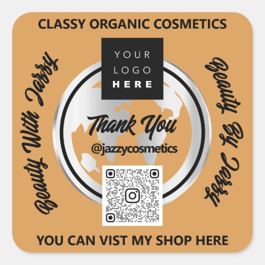 Hartelijk dank voor het Wereldbol QRCode Silver Ma Vierkante Sticker (Voorkant)