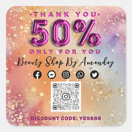 Hartelijk dank voor het winkelen van 50% korting o vierkante sticker (Voorkant)