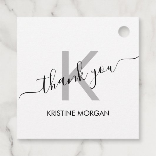 Hartelijk dank voor het zilvergrijze monogram-scri bedankjes labels (Achterkant)