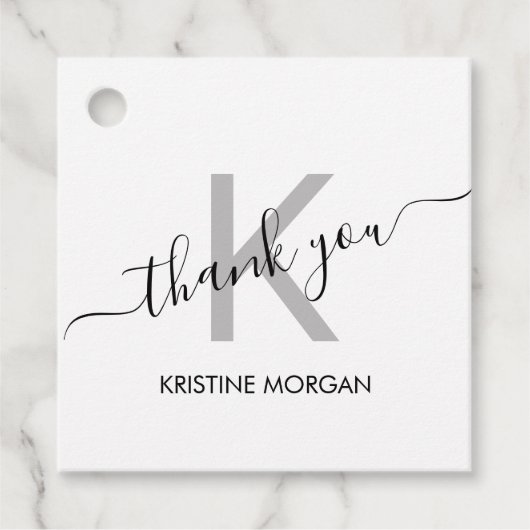 Hartelijk dank voor het zilvergrijze monogram-scri bedankjes labels (Voorkant)