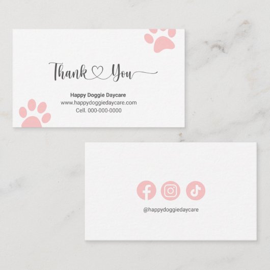 Hartelijk dank voor kaart met Paw Print Visitekaartje (Voorkant / Achterkant)