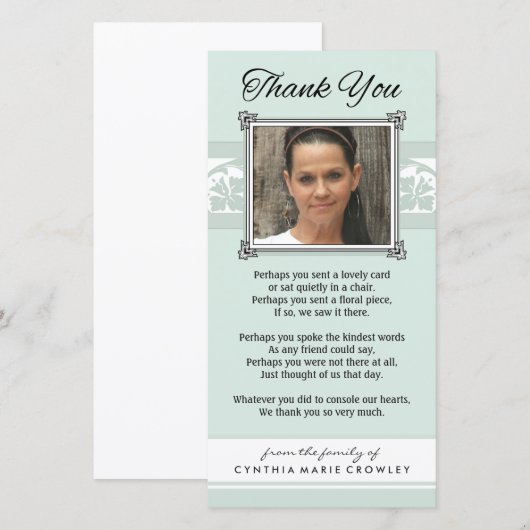 Hartelijk dank voor Memorial Light Green & White-f Bedankkaart (Voorkant / Achterkant)