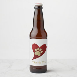 Hartelijk dank voor Red Heart Gold Paw-afdrukwaard Bier Etiket