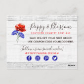 Hartelijk dank voor Red Poppy & Cornflower Rustic  Briefkaart (Achterkant)