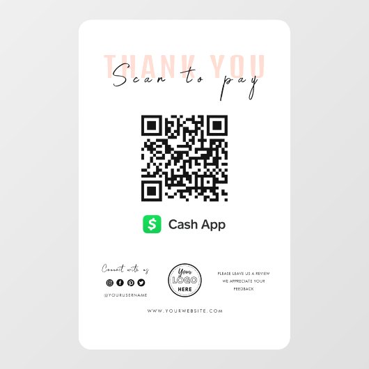 Hartelijk dank voor Scannen naar Logo QR Code Cash Raamsticker (Vel)