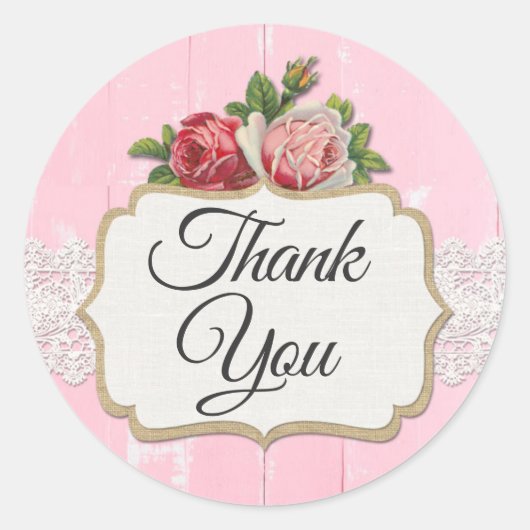 Hartelijk dank voor Shabby Chic Rustic Wood  Flora Ronde Sticker (Voorkant)