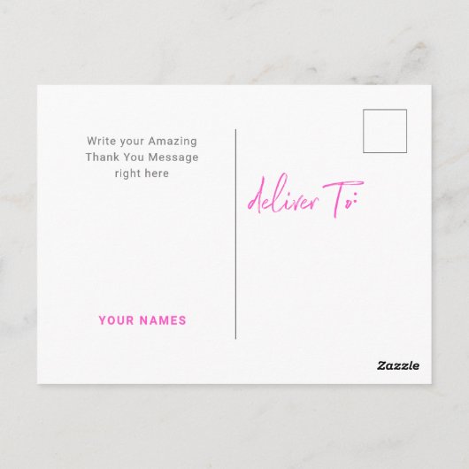 Hartelijk dank voor Silver Faux Folie Neon Fuchsia Briefkaart (Achterkant)