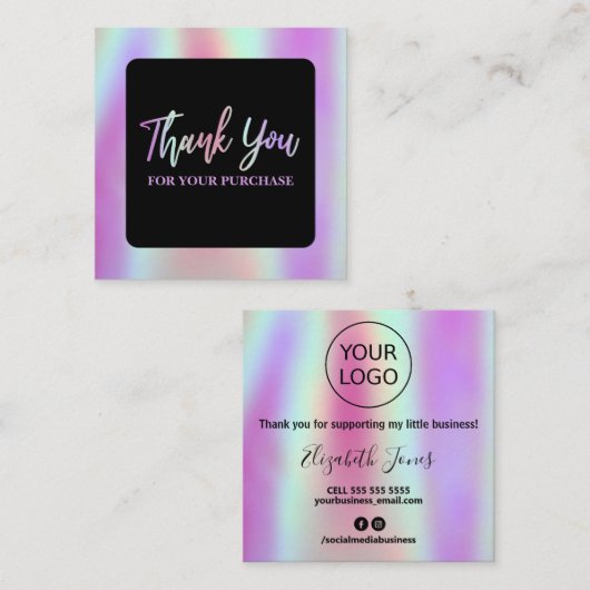Hartelijk dank voor uw aankoop, holografisch en zw vierkante visitekaartje (Voorkant / Achterkant)