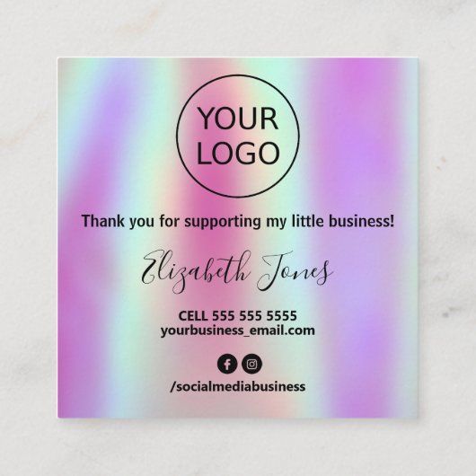 Hartelijk dank voor uw aankoop, holografisch en zw vierkante visitekaartje (Achterkant)