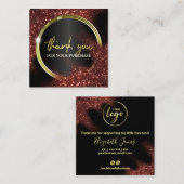 Hartelijk dank voor uw aankoop rood glitter op zwa vierkante visitekaartje (Voorkant / Achterkant)