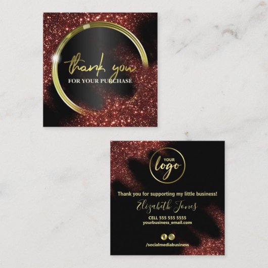 Hartelijk dank voor uw aankoop rood glitter op zwa vierkante visitekaartje (Voorkant / Achterkant)