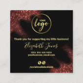 Hartelijk dank voor uw aankoop rood glitter op zwa vierkante visitekaartje (Achterkant)
