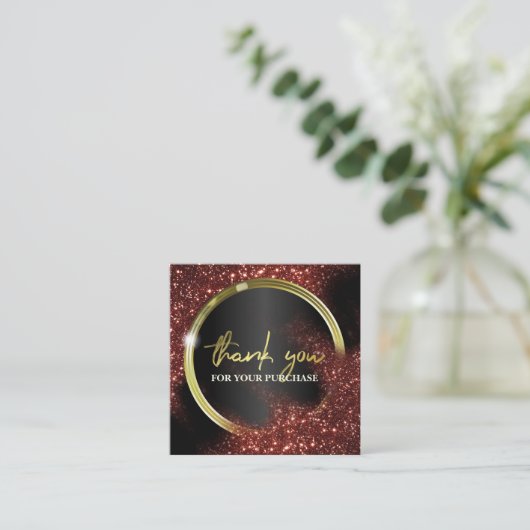 Hartelijk dank voor uw aankoop rood glitter op zwa vierkante visitekaartje (Staand voorkant)