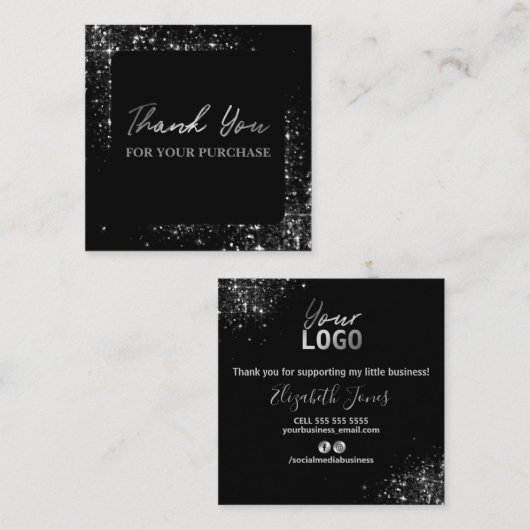 Hartelijk dank voor uw aankoop Silver Glitter Blac Vierkante Visitekaartje (Voorkant / Achterkant)