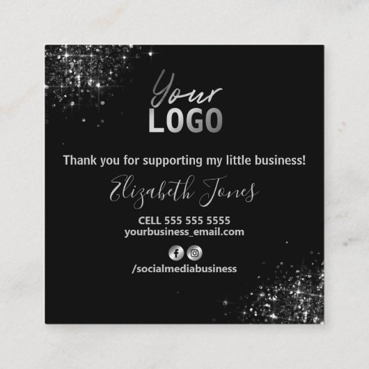 Hartelijk dank voor uw aankoop Silver Glitter Blac Vierkante Visitekaartje (Achterkant)