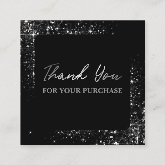 Hartelijk dank voor uw aankoop Silver Glitter Blac Vierkante Visitekaartje (Voorkant)