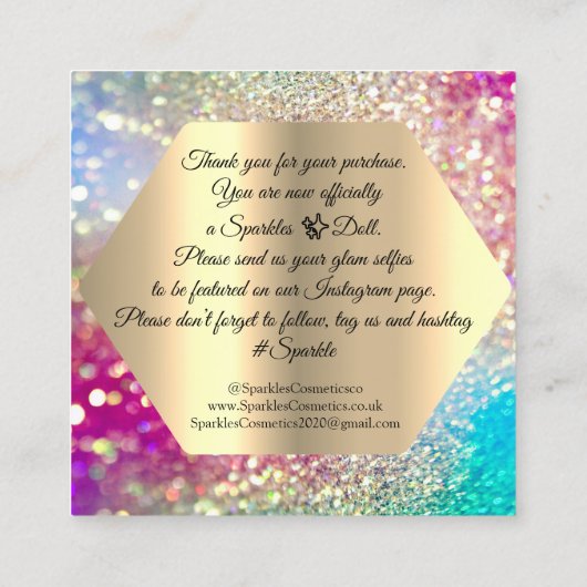 Hartelijk dank voor uw aankoop van een glitter vierkante visitekaartje (Achterkant)