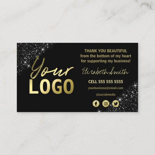 Hartelijk dank voor uw aankoop zwarte Glitter Gold Visitekaartje (Achterkant)