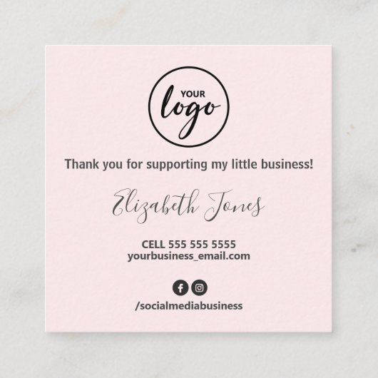 Hartelijk dank voor uw aankoop - zwarte inktroze vierkante visitekaartje (Achterkant)