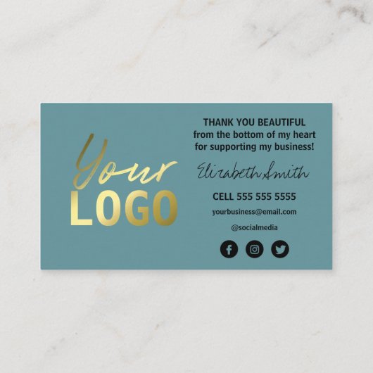 Hartelijk dank voor uw aankoopkaarten Blauwgroen I Visitekaartje (Achterkant)