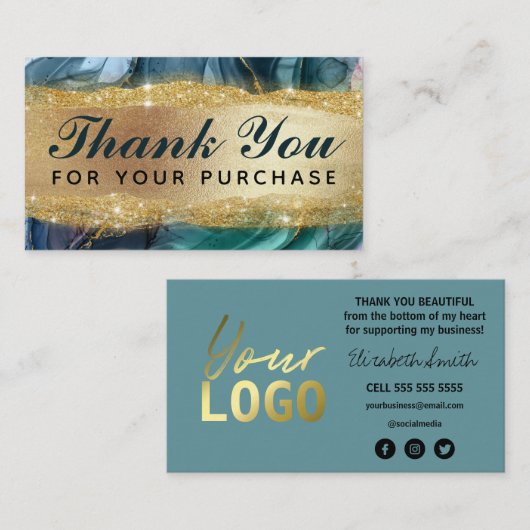 Hartelijk dank voor uw aankoopkaarten Blauwgroen I Visitekaartje (Voorkant / Achterkant)