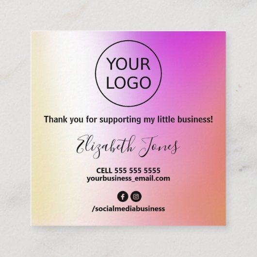 Hartelijk dank voor uw aankooproze en goudinkt vierkante visitekaartje (Achterkant)