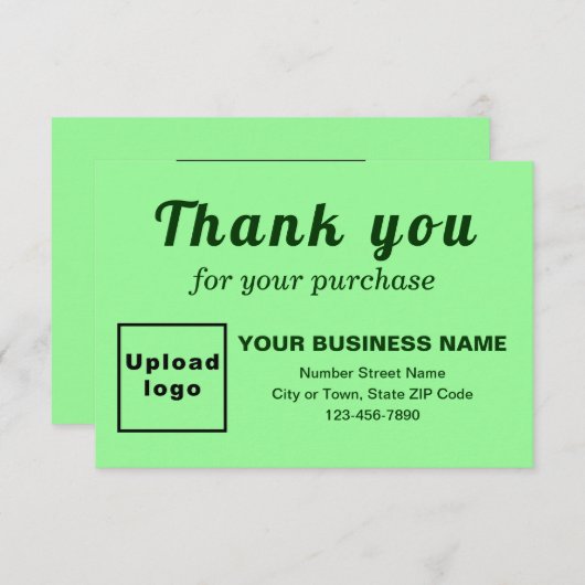 Hartelijk dank voor uw aanschaf lichtgroene platte bedankkaart (Voorkant / Achterkant)